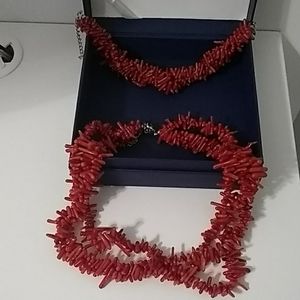 Red coral necklace and bracelet set